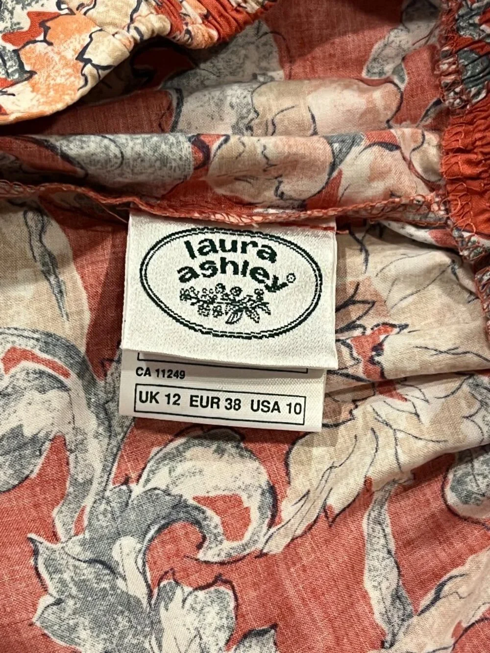 Laura Ashley Vtg Floral Cotton Midi Skirt, Pockets, Coral, 10